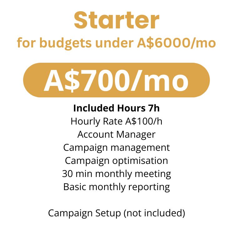 Starter Plan for pay per click paid advertising services Sydney Australia